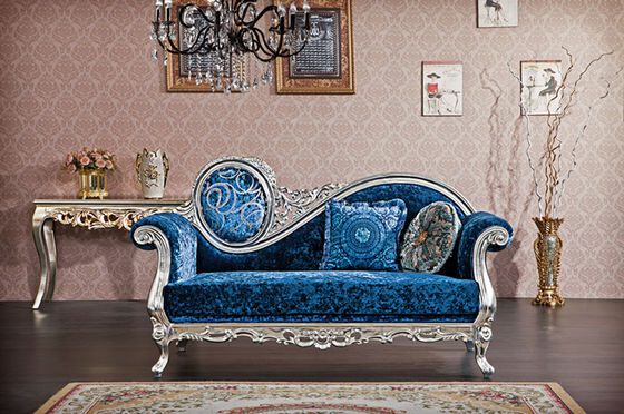B024 antigüedad francesa azul de plata XY Chaise Lounge Wood Carved de lujo