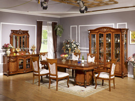 El comedor de madera de lujo de la combinación de Xinyu fija el sistema europeo 6 Seaters de la mesa de comedor