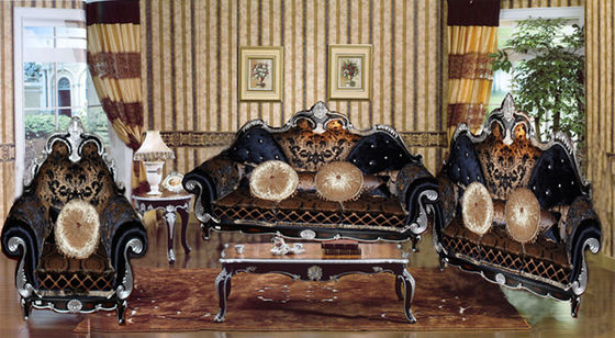 sofá tallado de madera sólido francés de la tela de la sala de estar del Europeo-estilo de la mesa de centro de lujo del sofá