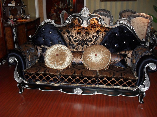 sofá tallado de madera sólido francés de la tela de la sala de estar del Europeo-estilo de la mesa de centro de lujo del sofá