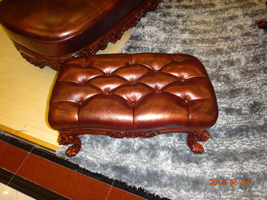 Antique Frame Chesterfield Carved Wood And Leather Sofa Set