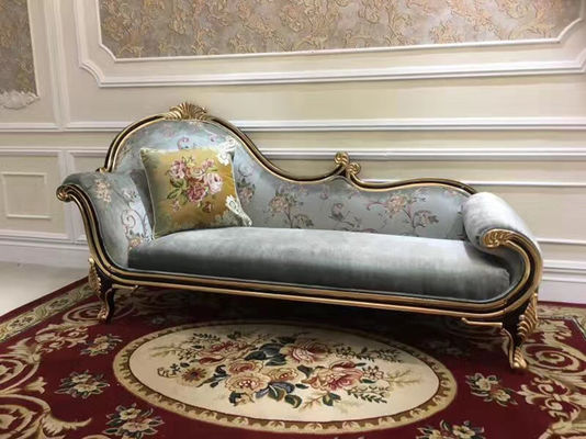 B024 antigüedad francesa azul de plata XY Chaise Lounge Wood Carved de lujo