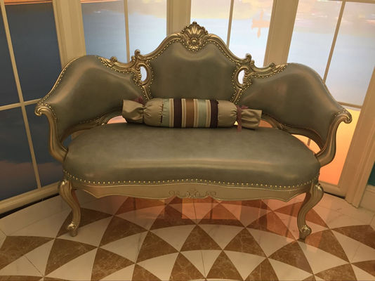B024 antigüedad francesa azul de plata XY Chaise Lounge Wood Carved de lujo