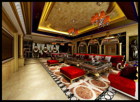 Estilo americano clásico Sofa Hotel Fabric de lujo de madera KTV Sofa Set seccional del oro