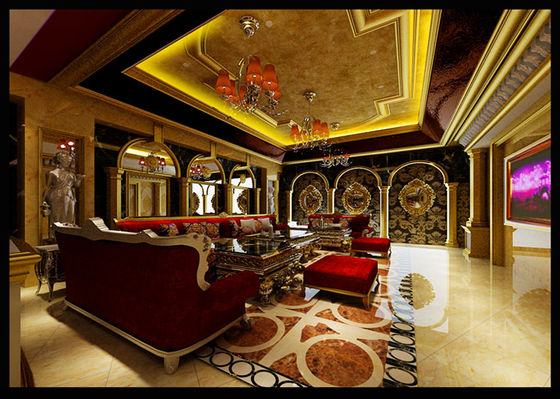 Estilo americano clásico Sofa Hotel Fabric de lujo de madera KTV Sofa Set seccional del oro