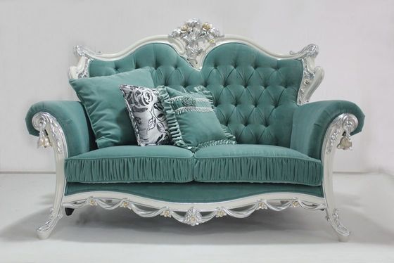 Terciopelo empenachado OEM ciánico Sofa Set Living Room clásico de madera seccional 2 Seat