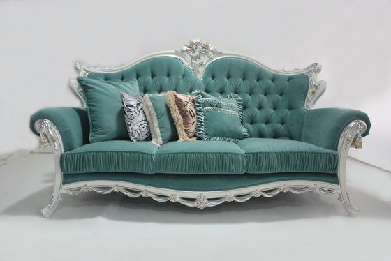 Terciopelo empenachado OEM ciánico Sofa Set Living Room clásico de madera seccional 2 Seat