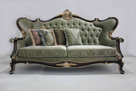 Terciopelo empenachado OEM ciánico Sofa Set Living Room clásico de madera seccional 2 Seat