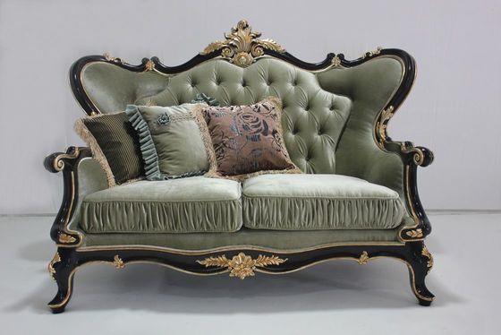 Terciopelo empenachado OEM ciánico Sofa Set Living Room clásico de madera seccional 2 Seat