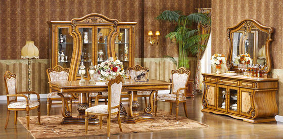 Mesa de comedor tallada de madera de Seater de la flor 6 y antigüedad europea de las sillas ISO14001