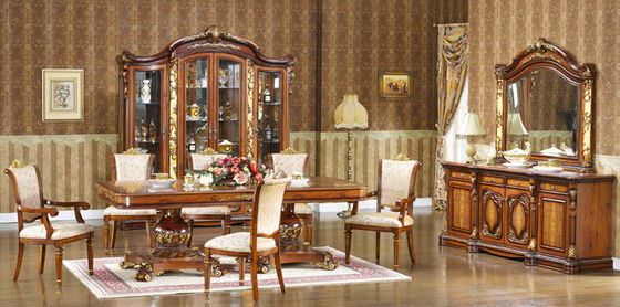 Mesa de comedor tallada de madera de Seater de la flor 6 y antigüedad europea de las sillas ISO14001