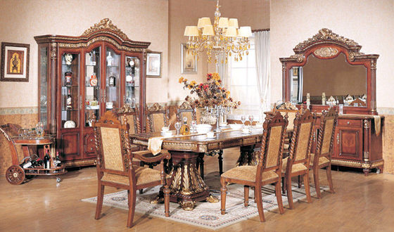 El comedor de madera de lujo de la combinación de Xinyu fija el sistema europeo 6 Seaters de la mesa de comedor