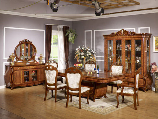 El comedor de madera de lujo de la combinación de Xinyu fija el sistema europeo 6 Seaters de la mesa de comedor