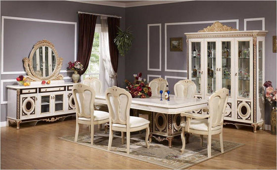 El comedor de madera de lujo de la combinación de Xinyu fija el sistema europeo 6 Seaters de la mesa de comedor