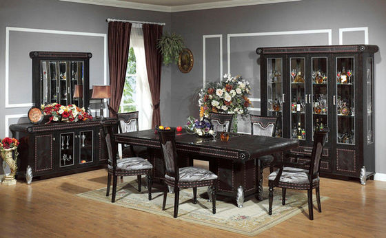 El comedor de madera de lujo de la ronda negra de 6 Seat fija la mesa de comedor y la silla de madera sólida