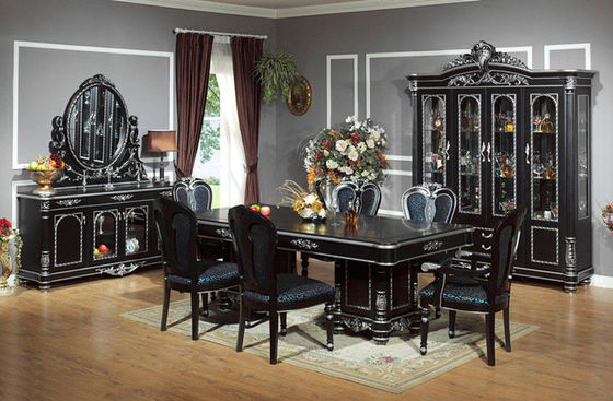 El comedor de madera de lujo de la ronda negra de 6 Seat fija la mesa de comedor y la silla de madera sólida